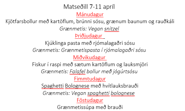 Matseðill nemenda | Menntaskólinn við Hamrahlíð