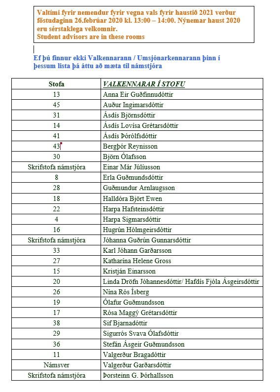Valvika byrjar í dag / course selections starts today