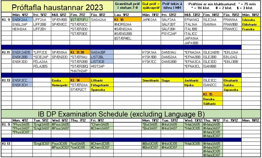 Próftafla haustannar 2023