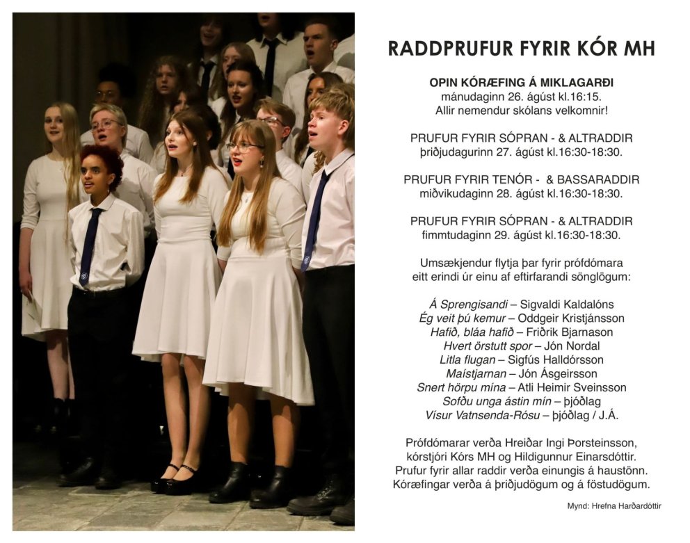 Opin æfing og raddprufur