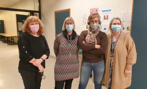 Valgerður Bragadóttir þýskukennari og Fríður, Ásdís og Sigga Birna náms- og starfsráðgjafar bíða all…