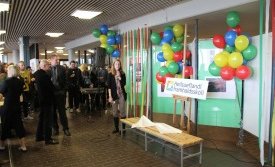 Karen María forseti NFMH, Lárus rektor og Geir landlæknir fagna