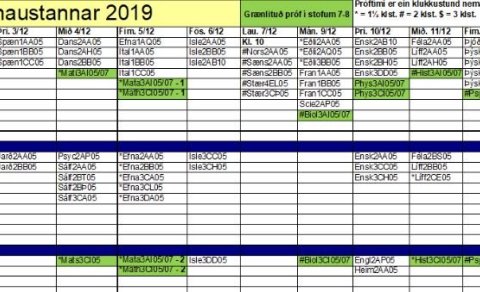 Próftafla nemenda / Examination timetable