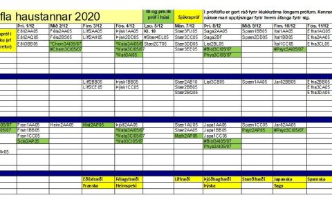 Próftafla nemenda / Examination timetable